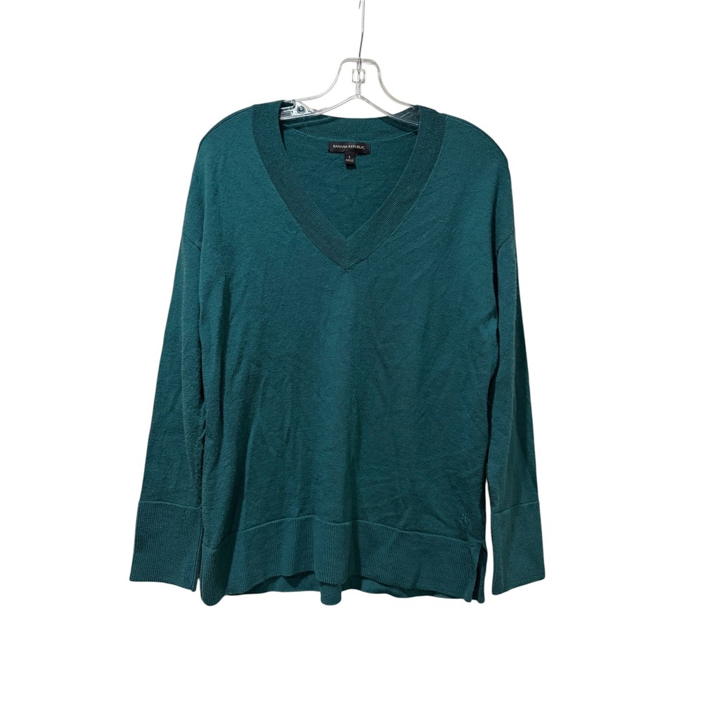 Banana Republic Womens Teal Green 100% Merino Wool V-Neck Sweater Size S